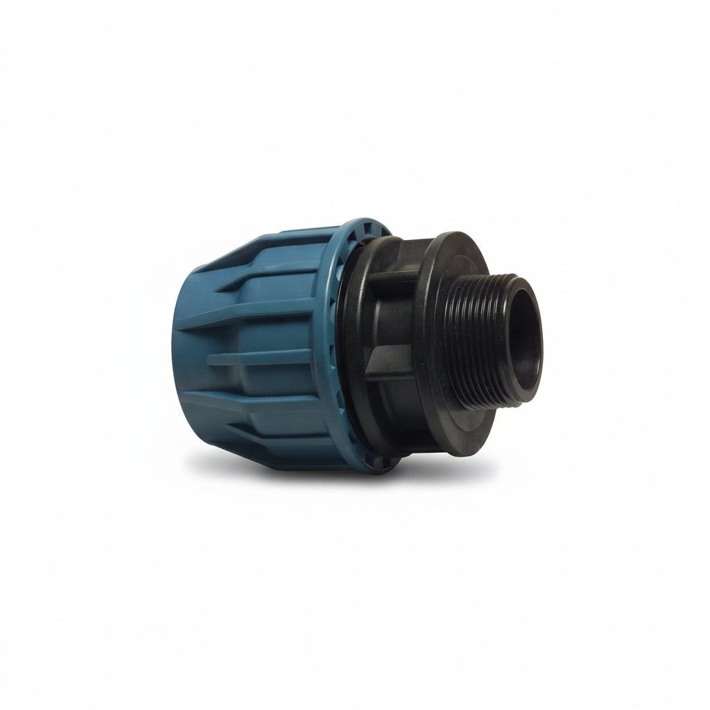 Övergångsnippel PP 50 mm x 1 1/2" spänn x utvändig gänga - Poolbygget
