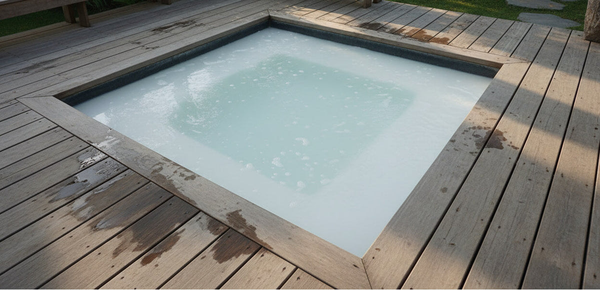 Grumligt och mjölkigt vatten i spabad orsakat av felaktigt pH-värde eller smutsigt filter