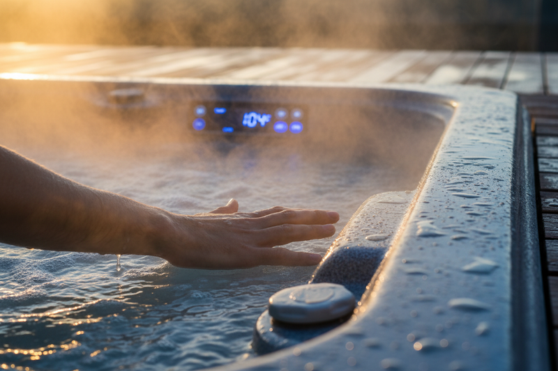 Hand testing spa water temperature